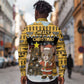 Egypt Christmas Long Sleeve Button Shirt Santa Cat Sleigh Reindeer Christmas Tree and Ancient Hieroglyphic - African Pride