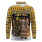 Egypt Christmas Long Sleeve Polo Shirt Santa Cat Sleigh Reindeer Christmas Tree and Ancient Hieroglyphic - African Pride