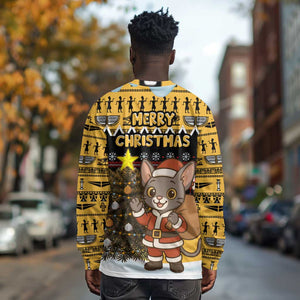 Egypt Christmas Long Sleeve Shirt Santa Cat Sleigh Reindeer Christmas Tree and Ancient Hieroglyphic - African Pride