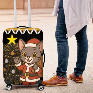 Egypt Christmas Luggage Cover Santa Cat Sleigh Reindeer Christmas Tree and Ancient Hieroglyphic - African Pride