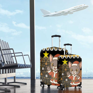 Egypt Christmas Luggage Cover Santa Cat Sleigh Reindeer Christmas Tree and Ancient Hieroglyphic - African Pride