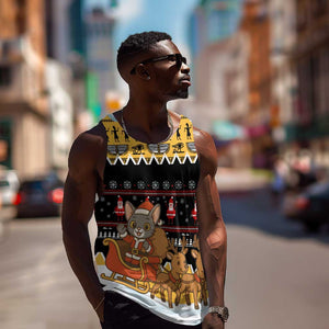 Egypt Christmas Men Tank Top Santa Cat Sleigh Reindeer Christmas Tree and Ancient Hieroglyphic - African Pride