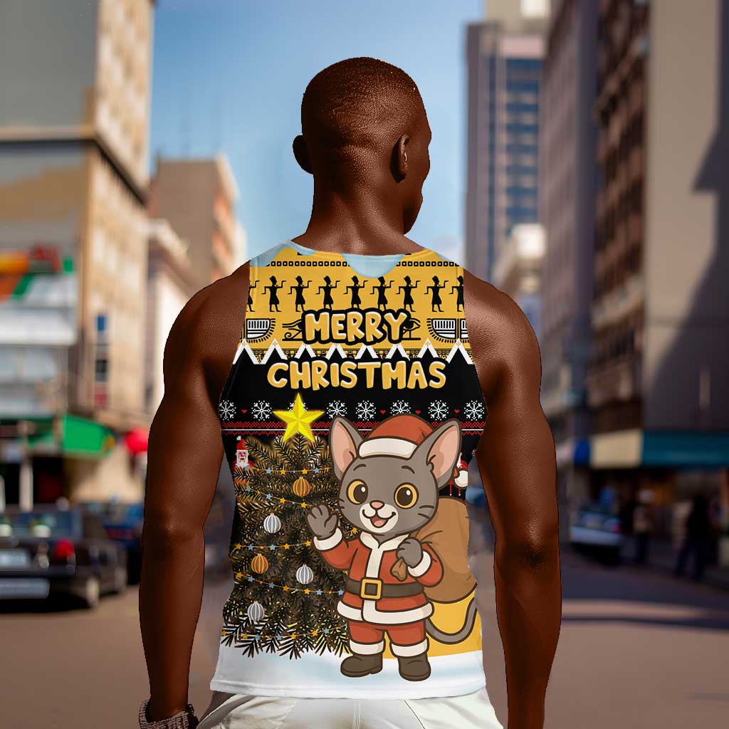 Egypt Christmas Men Tank Top Santa Cat Sleigh Reindeer Christmas Tree and Ancient Hieroglyphic - African Pride