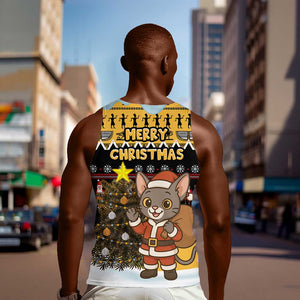 Egypt Christmas Men Tank Top Santa Cat Sleigh Reindeer Christmas Tree and Ancient Hieroglyphic - African Pride