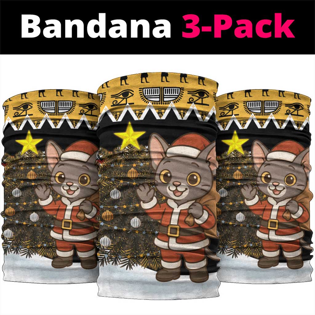 Egypt Christmas Neck Gaiter Santa Cat Sleigh Reindeer Christmas Tree and Ancient Hieroglyphic - African Pride