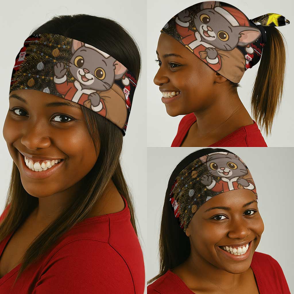 Egypt Christmas Neck Gaiter Santa Cat Sleigh Reindeer Christmas Tree and Ancient Hieroglyphic - African Pride