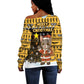 Egypt Christmas Off Shoulder Sweater Santa Cat Sleigh Reindeer Christmas Tree and Ancient Hieroglyphic - African Pride