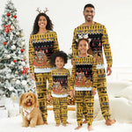 Egypt Christmas Pajama Set Santa Cat Sleigh Reindeer Christmas Tree and Ancient Hieroglyphic - African Pride