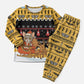 Egypt Christmas Pajama Set Santa Cat Sleigh Reindeer Christmas Tree and Ancient Hieroglyphic - African Pride