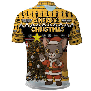 Egypt Christmas Polo Shirt Santa Cat Sleigh Reindeer Christmas Tree and Ancient Hieroglyphic - African Pride