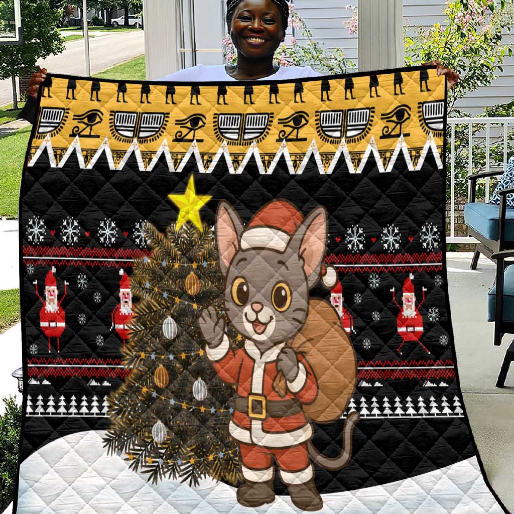 Egypt Christmas Quilt Santa Cat Sleigh Reindeer Christmas Tree and Ancient Hieroglyphic - African Pride
