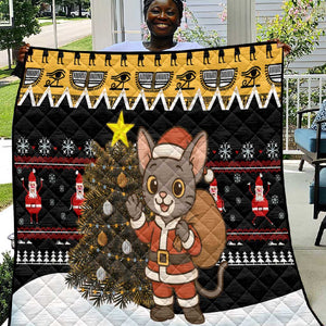 Egypt Christmas Quilt Santa Cat Sleigh Reindeer Christmas Tree and Ancient Hieroglyphic - African Pride