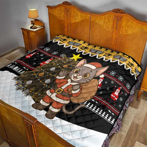 Egypt Christmas Quilt Santa Cat Sleigh Reindeer Christmas Tree and Ancient Hieroglyphic - African Pride