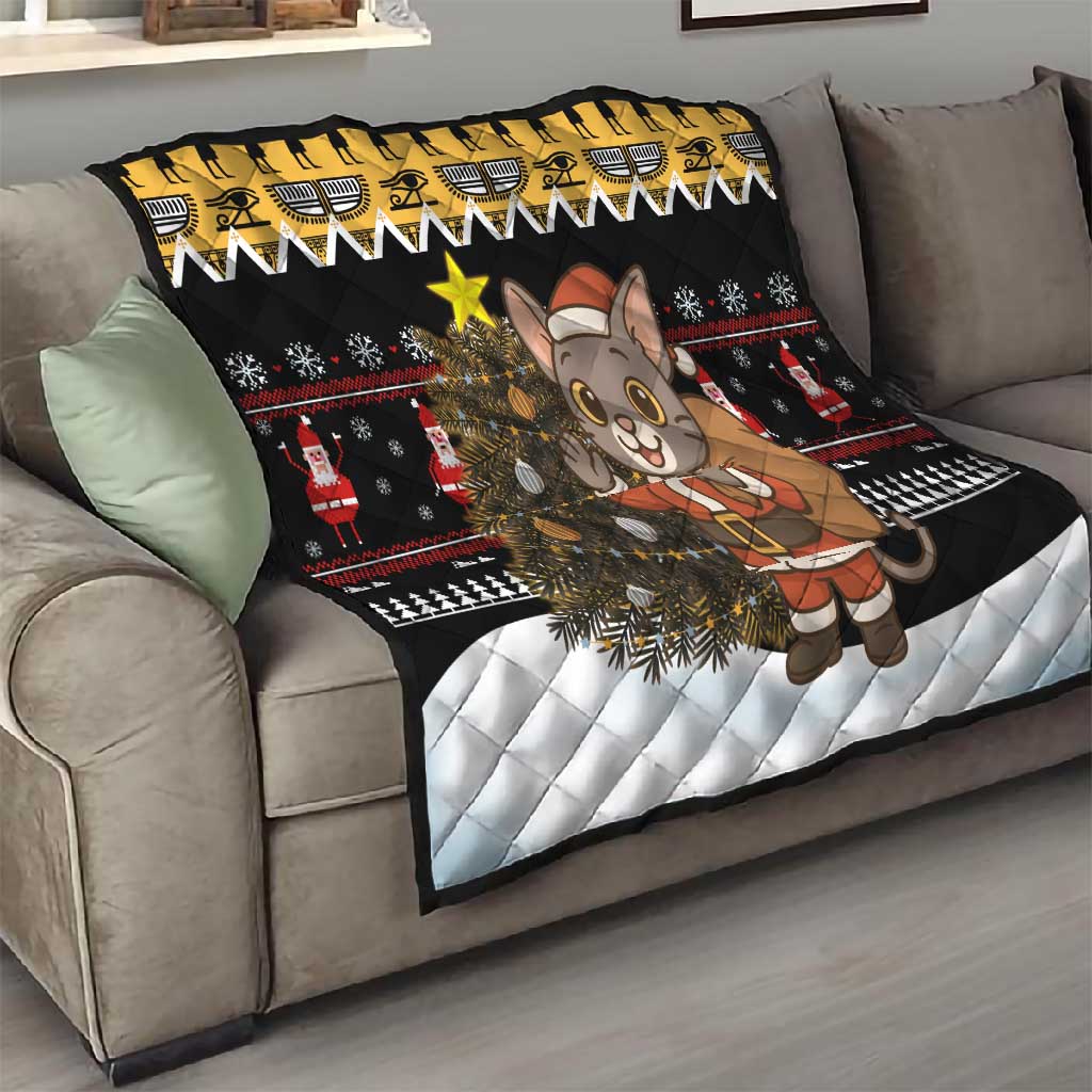 Egypt Christmas Quilt Santa Cat Sleigh Reindeer Christmas Tree and Ancient Hieroglyphic - African Pride