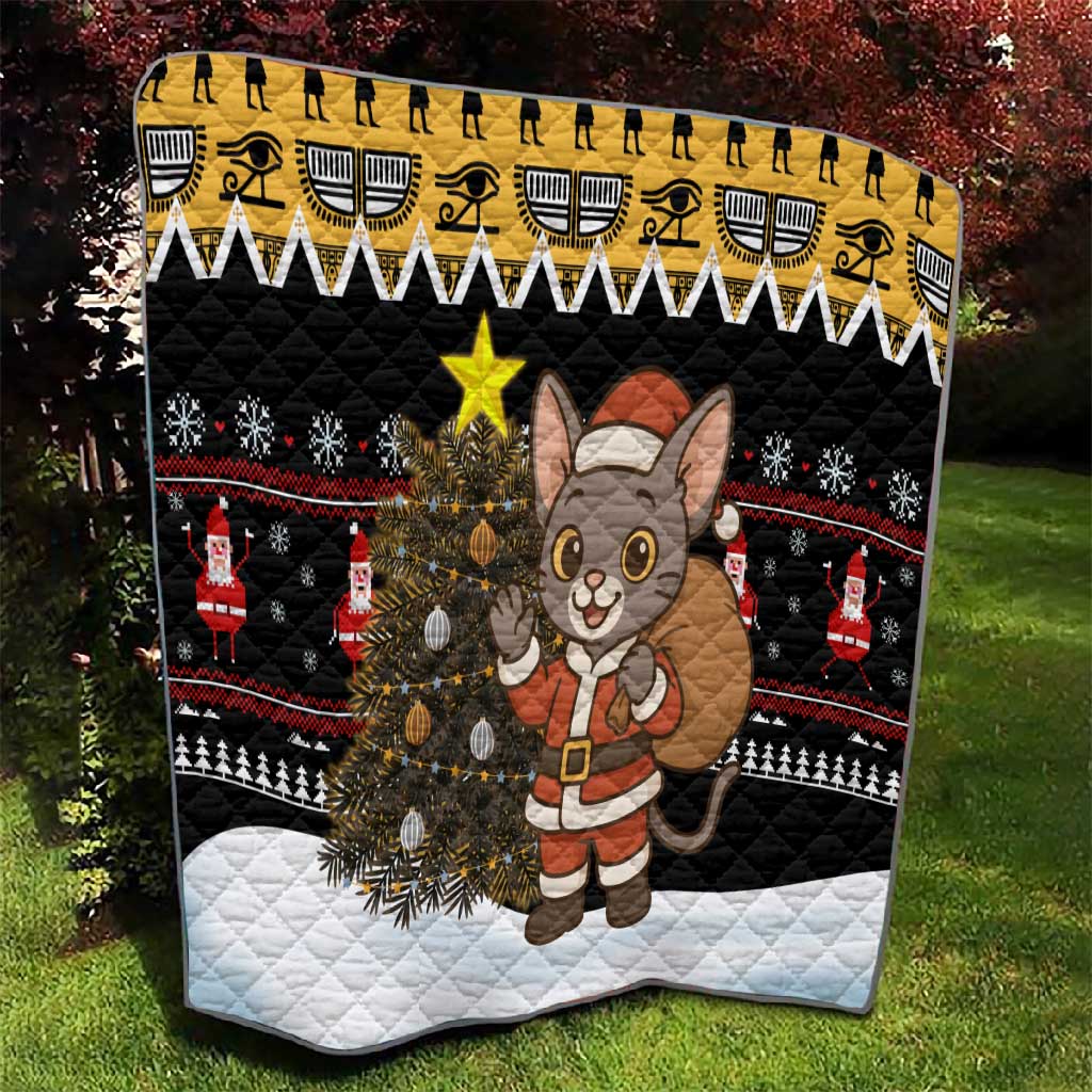 Egypt Christmas Quilt Santa Cat Sleigh Reindeer Christmas Tree and Ancient Hieroglyphic - African Pride