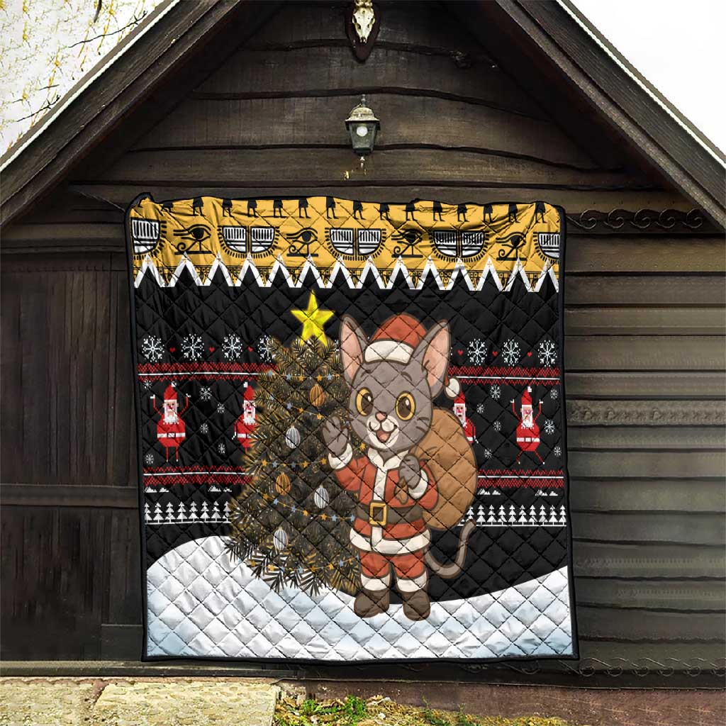 Egypt Christmas Quilt Santa Cat Sleigh Reindeer Christmas Tree and Ancient Hieroglyphic - African Pride