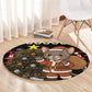 Egypt Christmas Round Carpet Santa Cat Sleigh Reindeer Christmas Tree and Ancient Hieroglyphic - African Pride