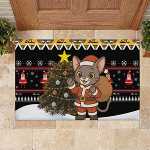 Egypt Christmas Rubber Doormat Santa Cat Sleigh Reindeer Christmas Tree and Ancient Hieroglyphic - African Pride