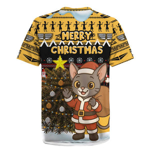 Egypt Christmas Rugby Jersey Santa Cat Sleigh Reindeer Christmas Tree and Ancient Hieroglyphic - African Pride