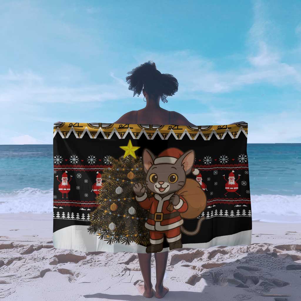 Egypt Christmas Sarong Santa Cat Sleigh Reindeer Christmas Tree and Ancient Hieroglyphic - African Pride