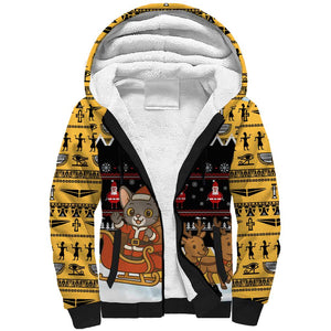 Egypt Christmas Sherpa Hoodie Santa Cat Sleigh Reindeer Christmas Tree and Ancient Hieroglyphic - African Pride