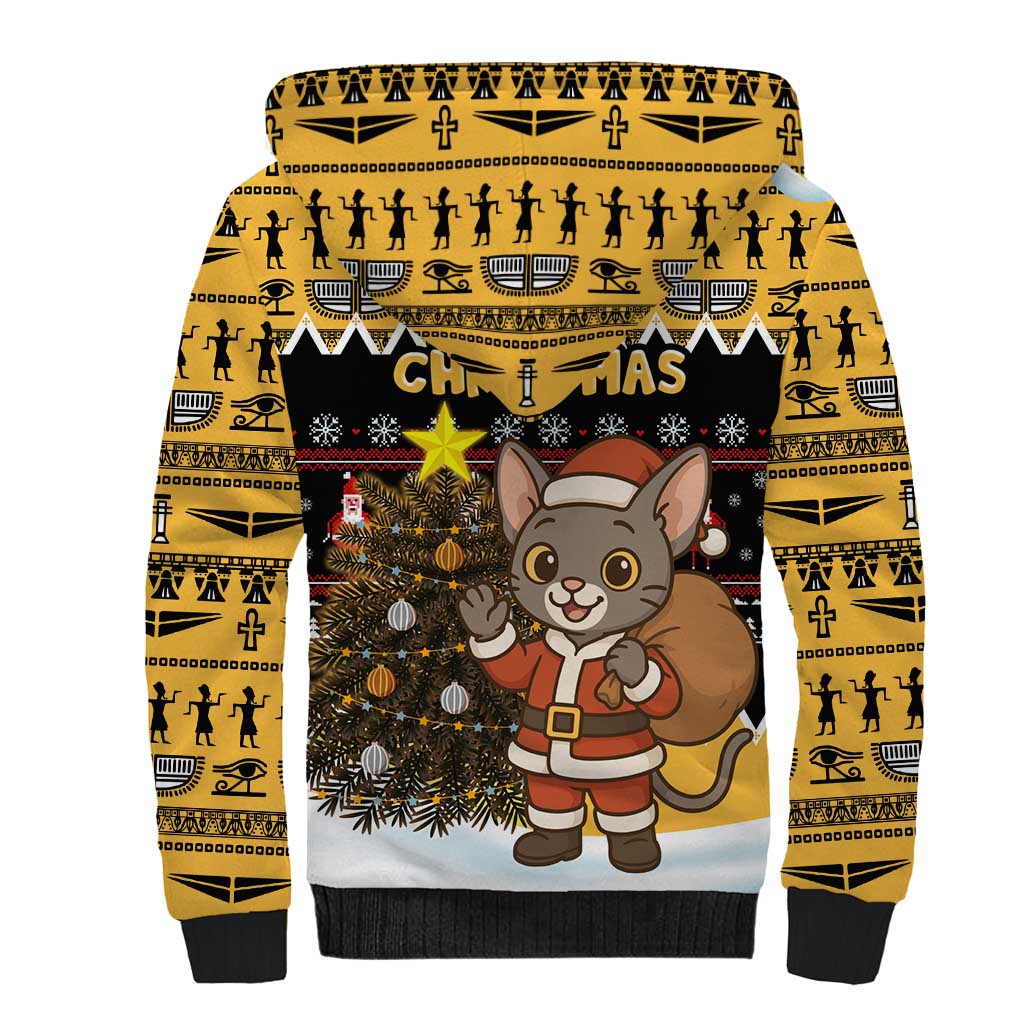 Egypt Christmas Sherpa Hoodie Santa Cat Sleigh Reindeer Christmas Tree and Ancient Hieroglyphic - African Pride