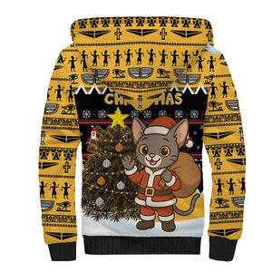 Egypt Christmas Sherpa Hoodie Santa Cat Sleigh Reindeer Christmas Tree and Ancient Hieroglyphic - African Pride