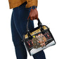 Egypt Christmas Shoulder Handbag Santa Cat Sleigh Reindeer Christmas Tree and Ancient Hieroglyphic - African Pride