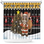 Egypt Christmas Shower Curtain Santa Cat Sleigh Reindeer Christmas Tree and Ancient Hieroglyphic - African Pride