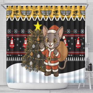 Egypt Christmas Shower Curtain Santa Cat Sleigh Reindeer Christmas Tree and Ancient Hieroglyphic - African Pride
