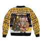 Egypt Christmas Sleeve Zip Bomber Jacket Santa Cat Sleigh Reindeer Christmas Tree and Ancient Hieroglyphic - African Pride