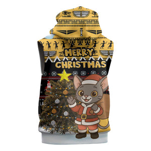 Egypt Christmas Sleeveless Hoodie Santa Cat Sleigh Reindeer Christmas Tree and Ancient Hieroglyphic - African Pride