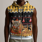 Egypt Christmas Sleeveless Zip Hoodie Santa Cat Sleigh Reindeer Christmas Tree and Ancient Hieroglyphic - African Pride