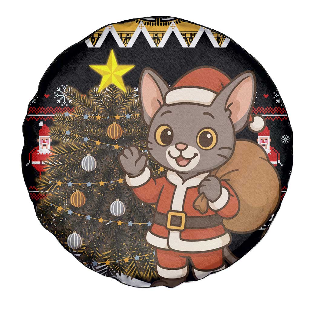 Egypt Christmas Spare Tire Cover Santa Cat Sleigh Reindeer Christmas Tree and Ancient Hieroglyphic - African Pride