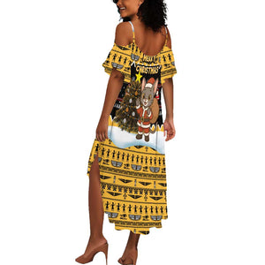 Egypt Christmas Summer Maxi Dress Santa Cat Sleigh Reindeer Christmas Tree and Ancient Hieroglyphic - African Pride