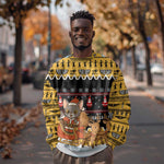 Egypt Christmas Sweatshirt Santa Cat Sleigh Reindeer Christmas Tree and Ancient Hieroglyphic - African Pride