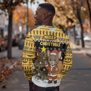 Egypt Christmas Sweatshirt Santa Cat Sleigh Reindeer Christmas Tree and Ancient Hieroglyphic - African Pride