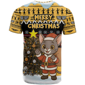 Egypt Christmas T shirt Santa Cat Sleigh Reindeer Christmas Tree and Ancient Hieroglyphic - African Pride