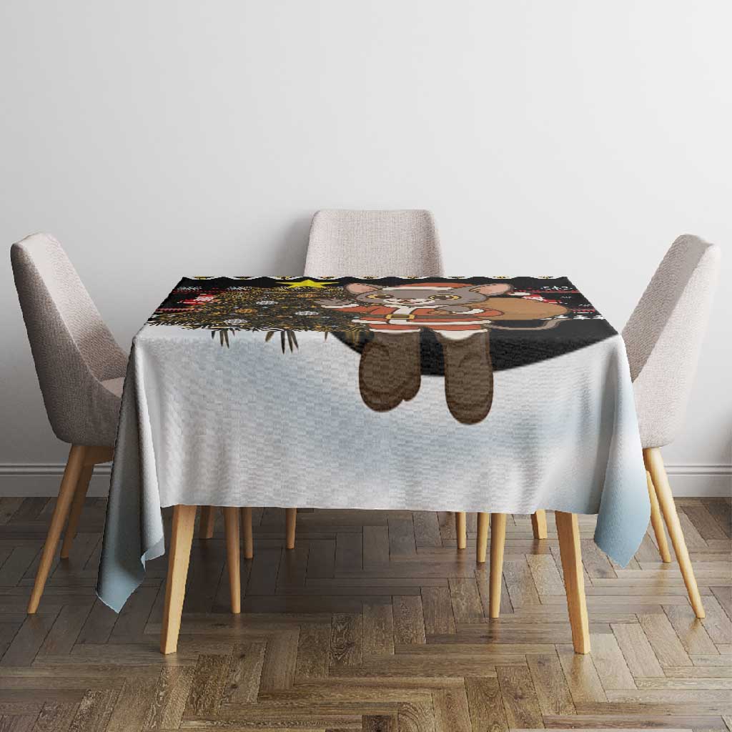Egypt Christmas Tablecloth Santa Cat Sleigh Reindeer Christmas Tree and Ancient Hieroglyphic - African Pride