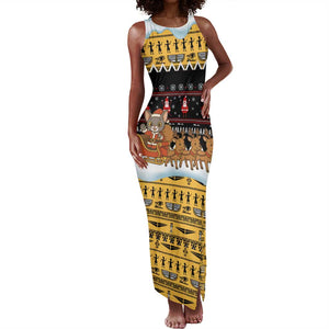 Egypt Christmas Tank Maxi Dress Santa Cat Sleigh Reindeer Christmas Tree and Ancient Hieroglyphic - African Pride