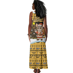 Egypt Christmas Tank Maxi Dress Santa Cat Sleigh Reindeer Christmas Tree and Ancient Hieroglyphic - African Pride