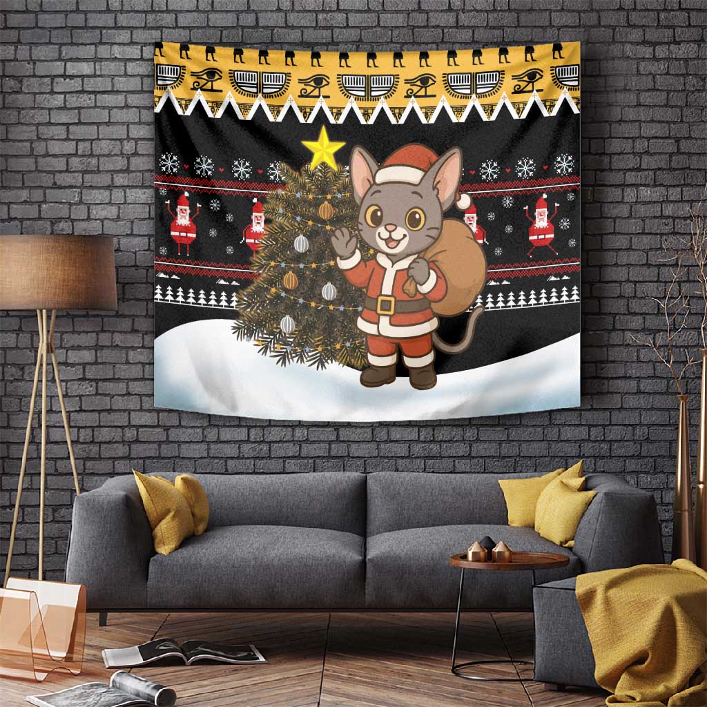 Egypt Christmas Tapestry Santa Cat Sleigh Reindeer Christmas Tree and Ancient Hieroglyphic - African Pride