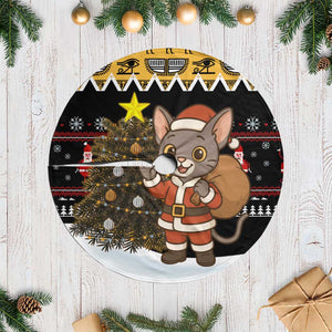 Egypt Christmas Tree Skirt Santa Cat Sleigh Reindeer Christmas Tree and Ancient Hieroglyphic - African Pride