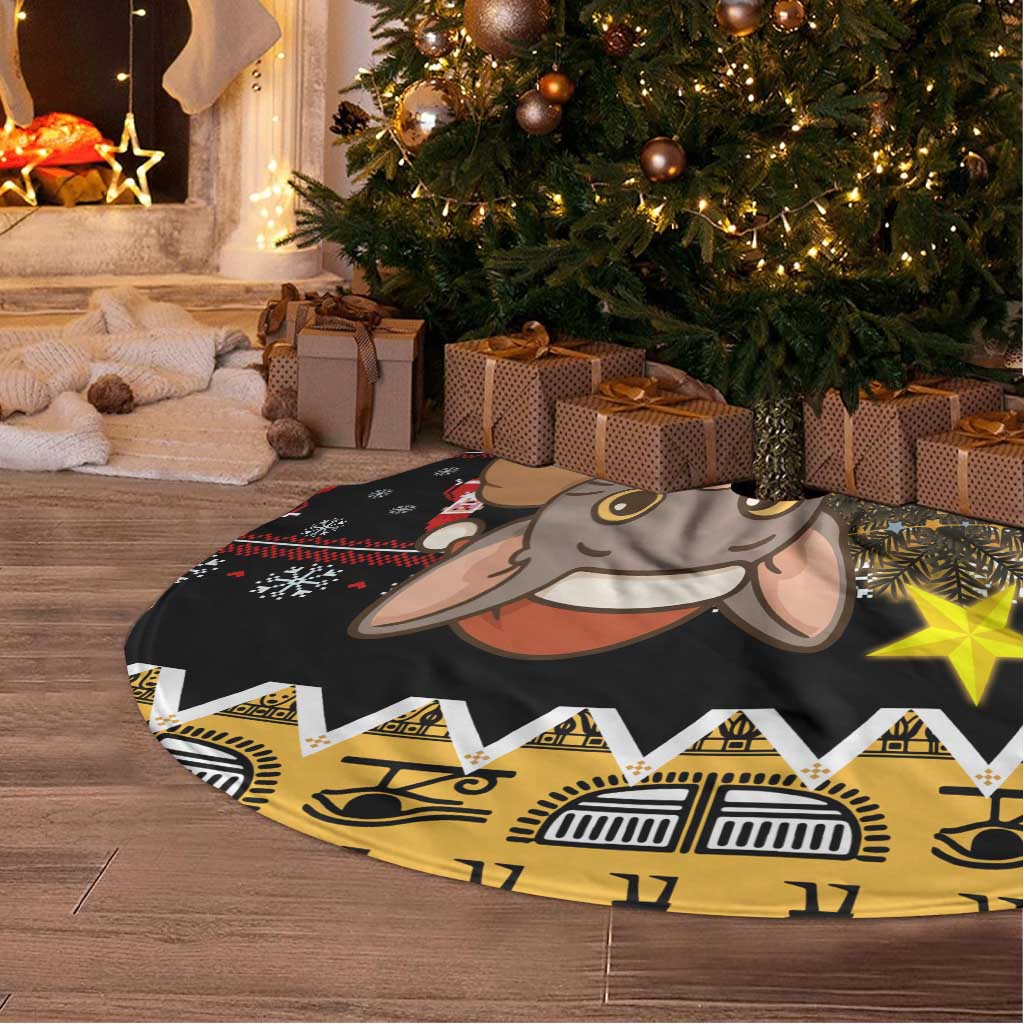 Egypt Christmas Tree Skirt Santa Cat Sleigh Reindeer Christmas Tree and Ancient Hieroglyphic - African Pride