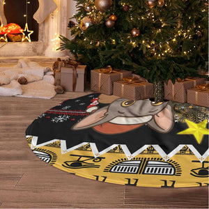 Egypt Christmas Tree Skirt Santa Cat Sleigh Reindeer Christmas Tree and Ancient Hieroglyphic - African Pride
