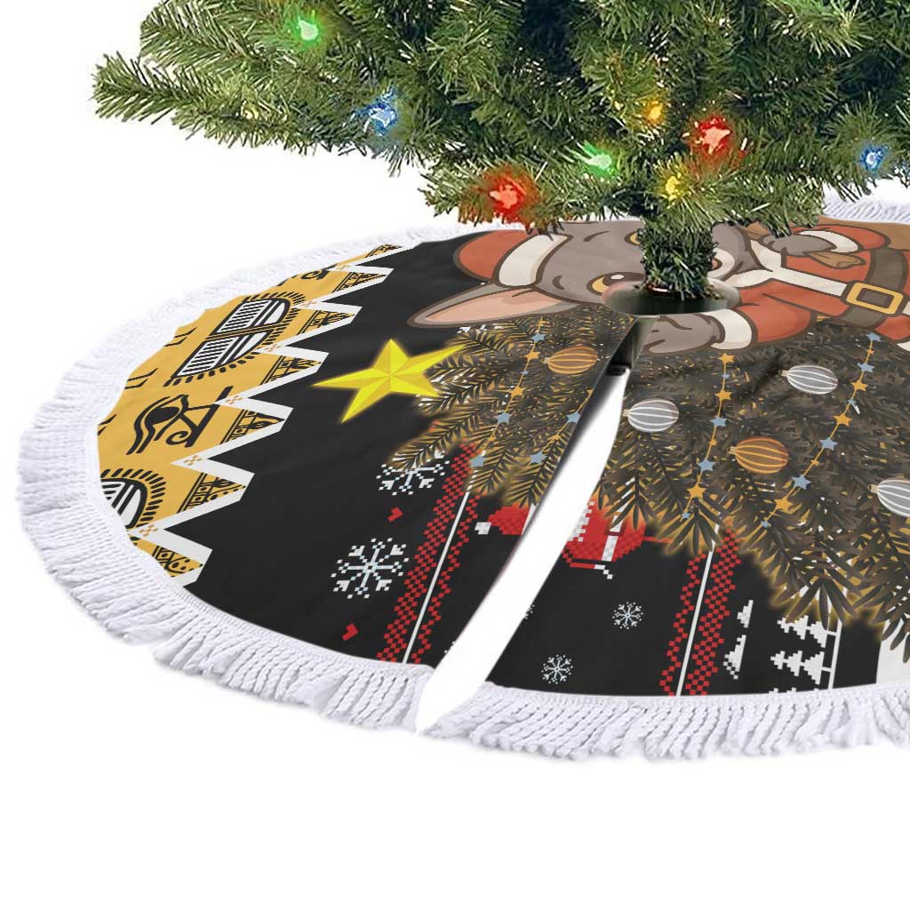 Egypt Christmas Tree Skirt Santa Cat Sleigh Reindeer Christmas Tree and Ancient Hieroglyphic - African Pride