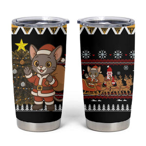 Egypt Christmas Tumbler Cup Santa Cat Sleigh Reindeer Christmas Tree and Ancient Hieroglyphic - African Pride
