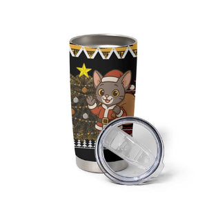 Egypt Christmas Tumbler Cup Santa Cat Sleigh Reindeer Christmas Tree and Ancient Hieroglyphic - African Pride