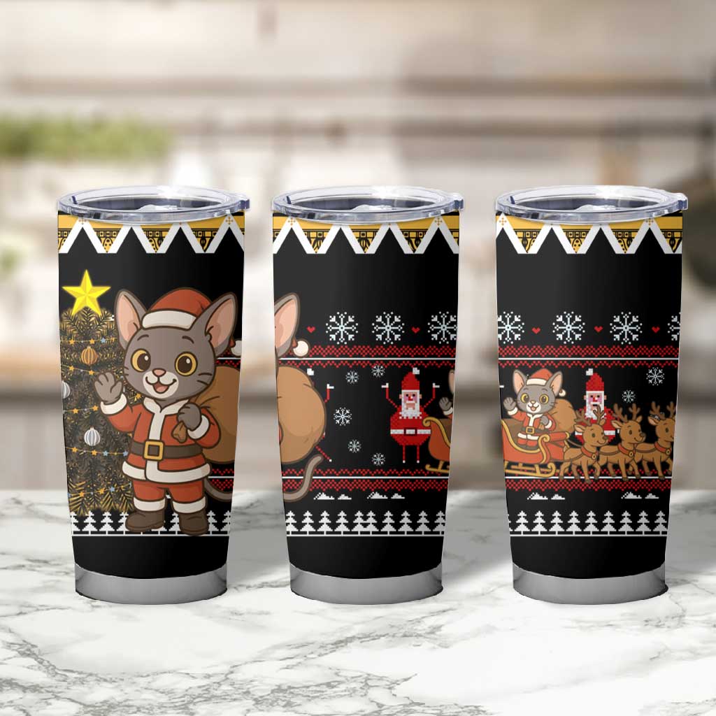 Egypt Christmas Tumbler Cup Santa Cat Sleigh Reindeer Christmas Tree and Ancient Hieroglyphic - African Pride