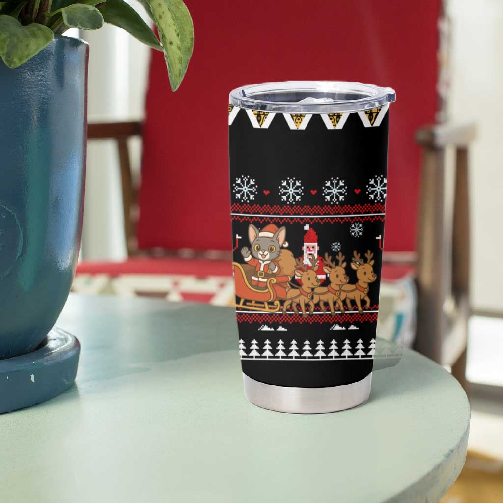 Egypt Christmas Tumbler Cup Santa Cat Sleigh Reindeer Christmas Tree and Ancient Hieroglyphic - African Pride